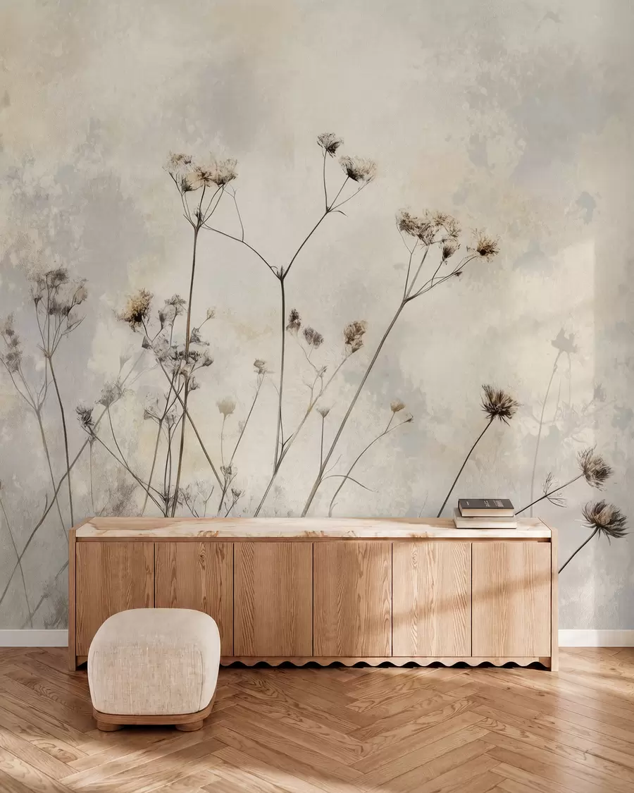 fototapet tapet în stil eco cu plante sălbatice în culori pastelate w02684