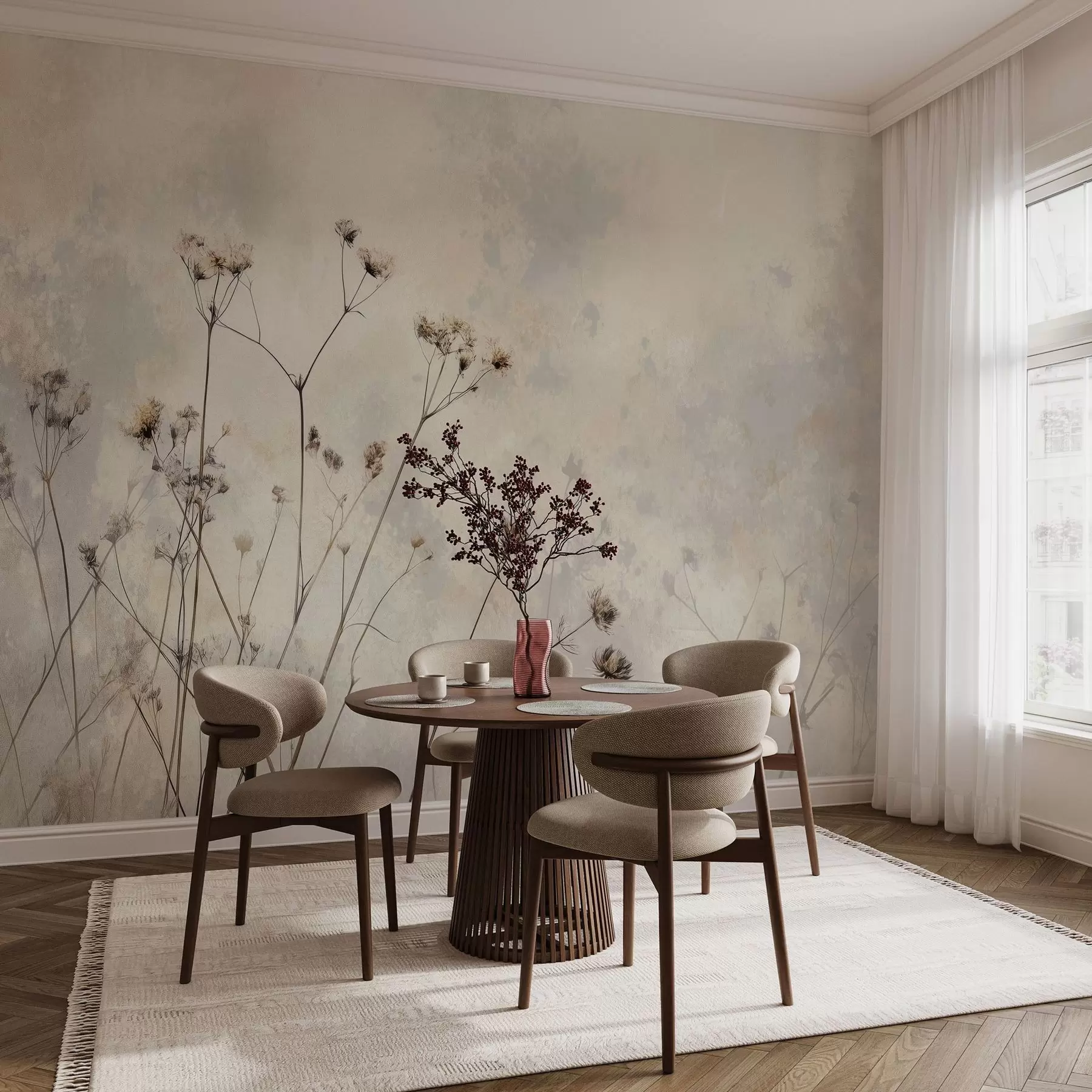 fototapet tapet în stil eco cu plante sălbatice în culori pastelate w02684