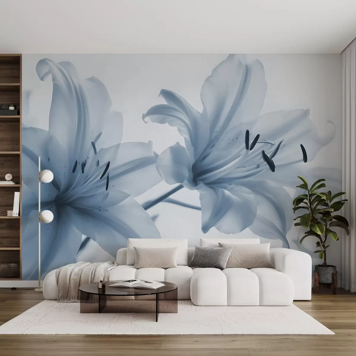 fototapet Soft focus close-up de albastru minimalist flori de crin pe un fundal luminos w08586