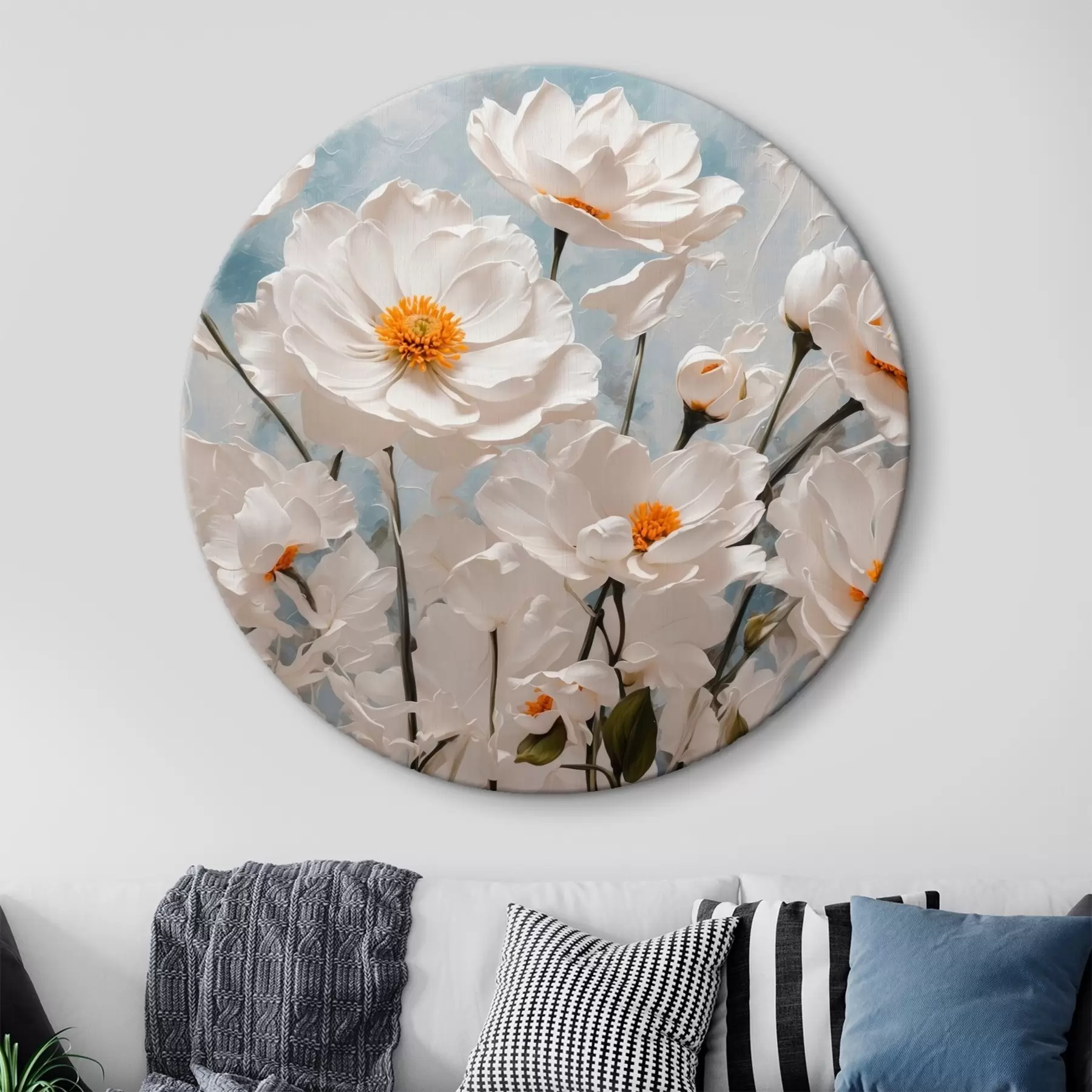 Tablouri Flori albe pe un fundal albastru și alb de ulei r41041