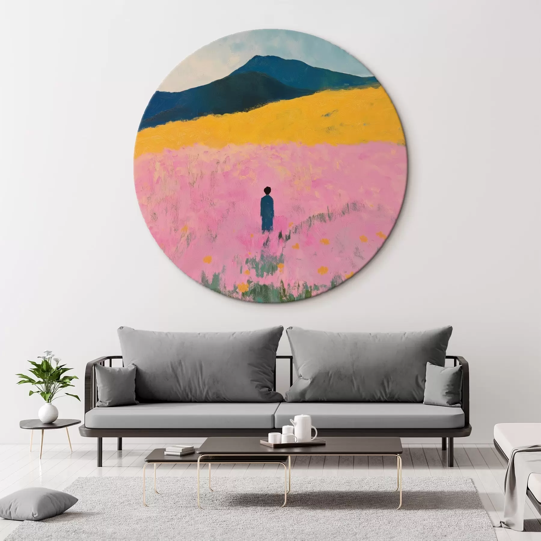 Tablouri Bărbat pe un câmp cu flori roz r41164