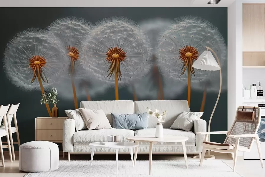 fototapet Păpădii aerisite pe un fundal natural întunecat w08498