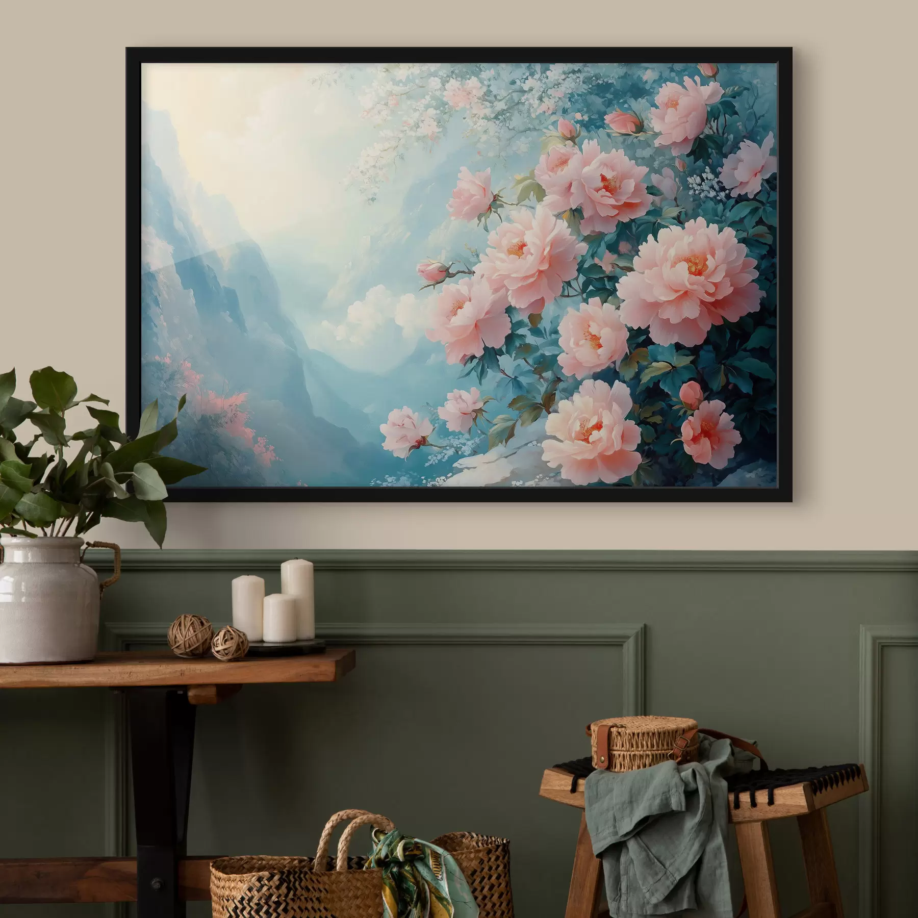 fototapet Munți albaștri și flori în prim-plan f42324