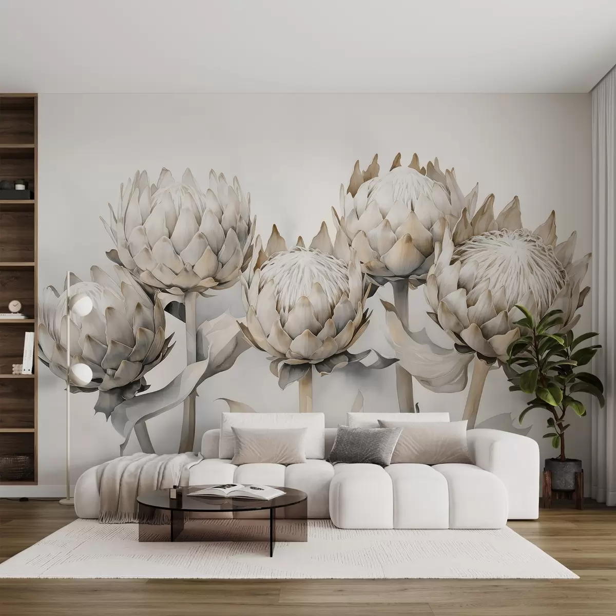 fototapet Gentle proteas acuarelă w08593