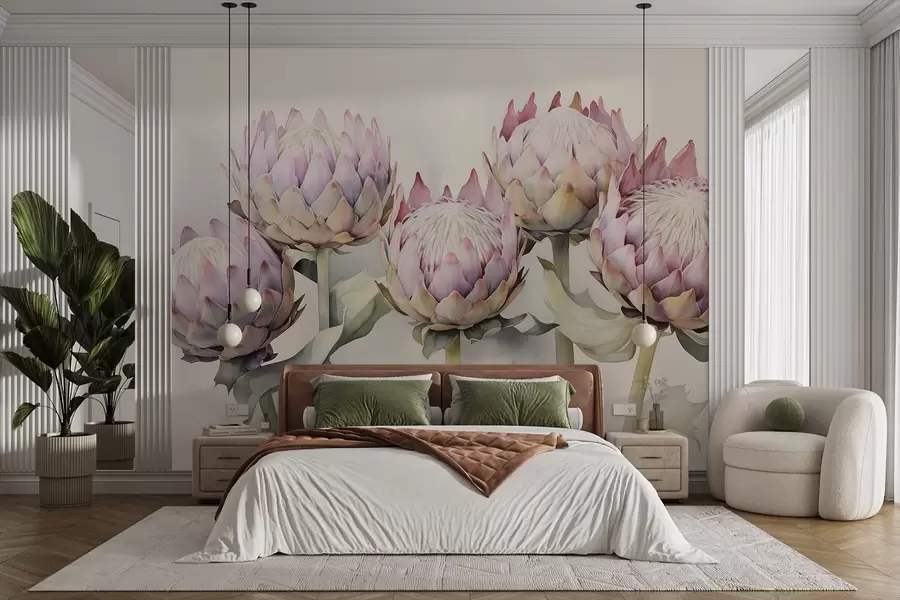fototapet Gentle proteas acuarelă w08593v1