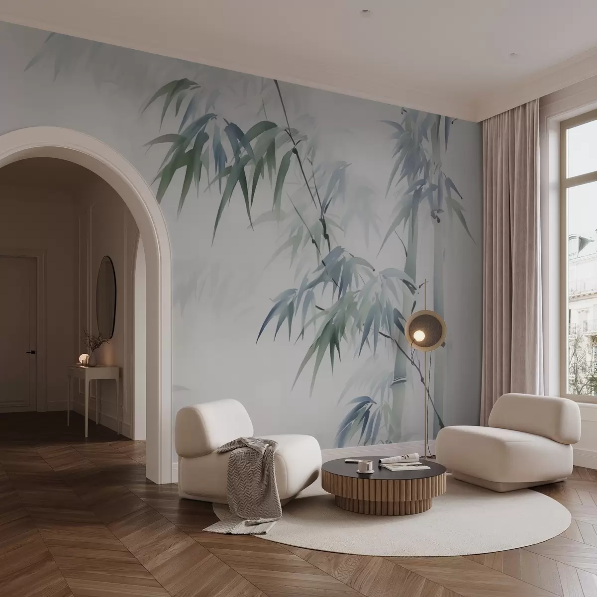 fototapet Bamboo ramuri imitație de acuarelă estompată w02705