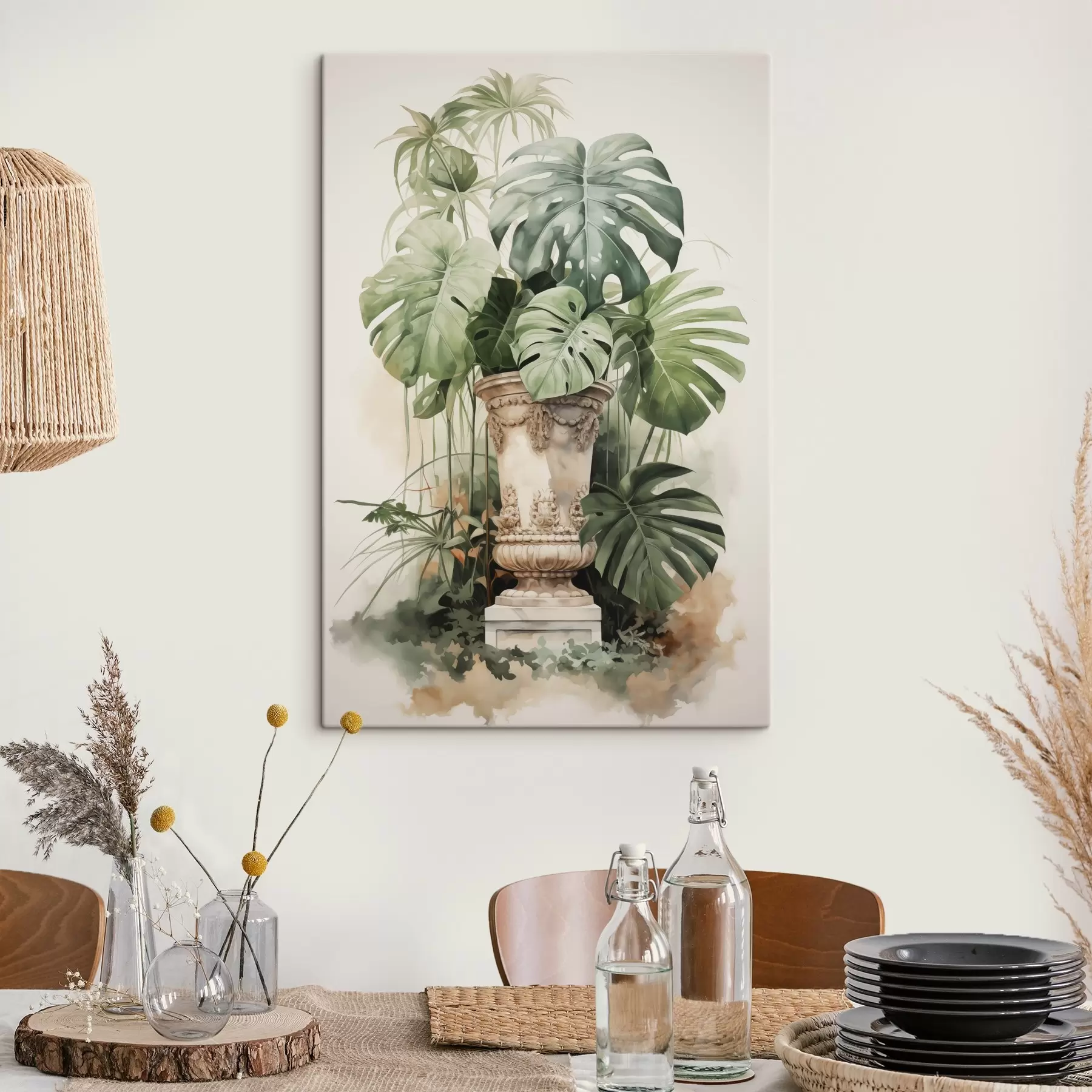 Tablouri Tropical monstera frunze pe o coloană imitație acuarelă s42351