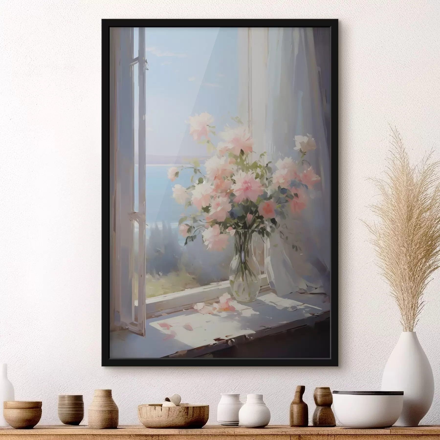 Tablouri Buchet de flori delicate într-o vază de sticlă imitație de pictură f42352