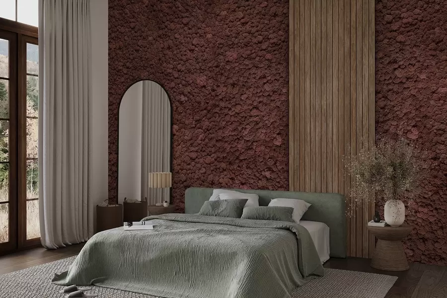 fototapet Moss stil de perete cu panou de lemn, culori burgundy luxuriante w02656v1