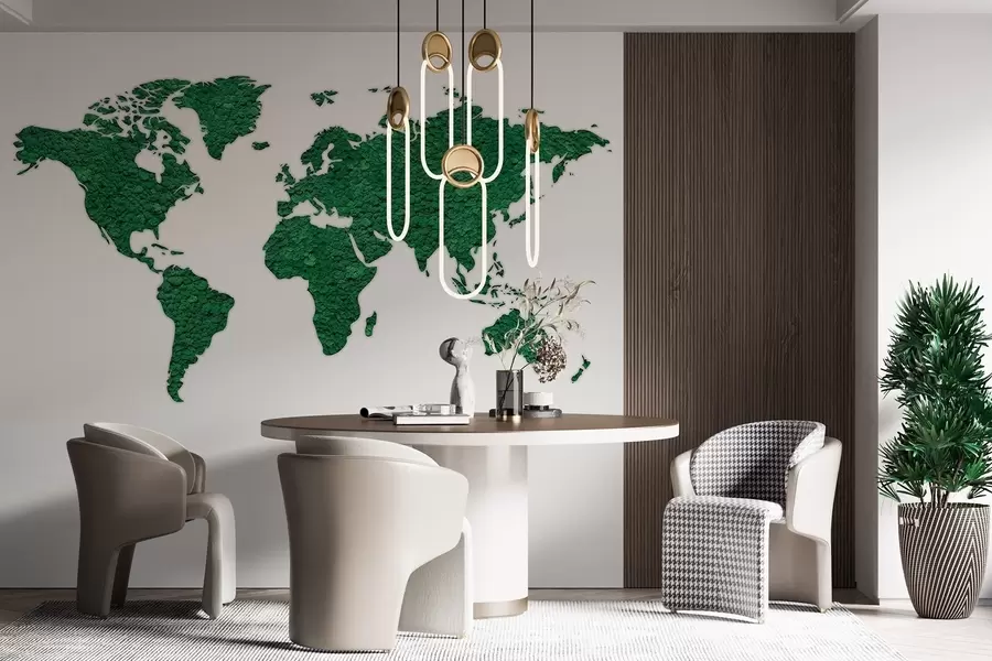 fototapet Harta lumii cu mușchi, natură, paleta de culori verde luxuriant  w02657v2