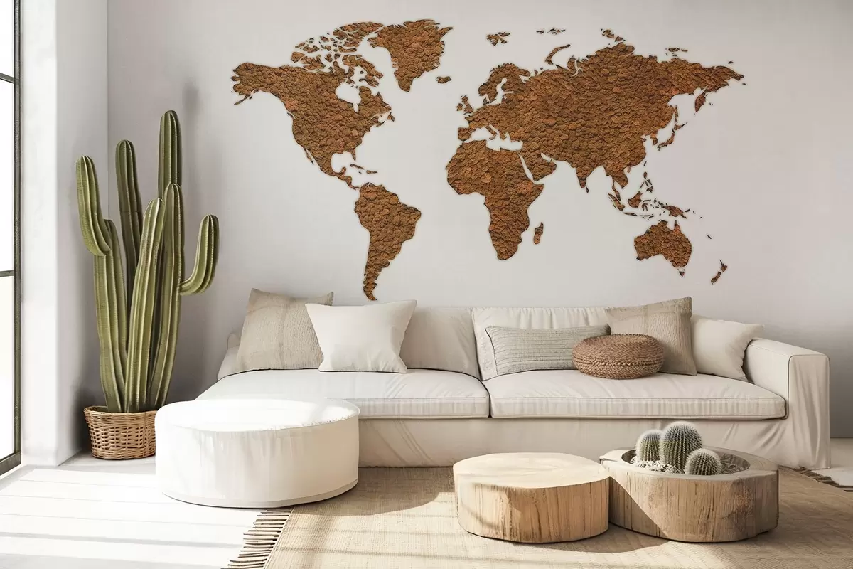 fototapet Harta lumii cu mușchi, natură, paletă de culori bej  w02657v4