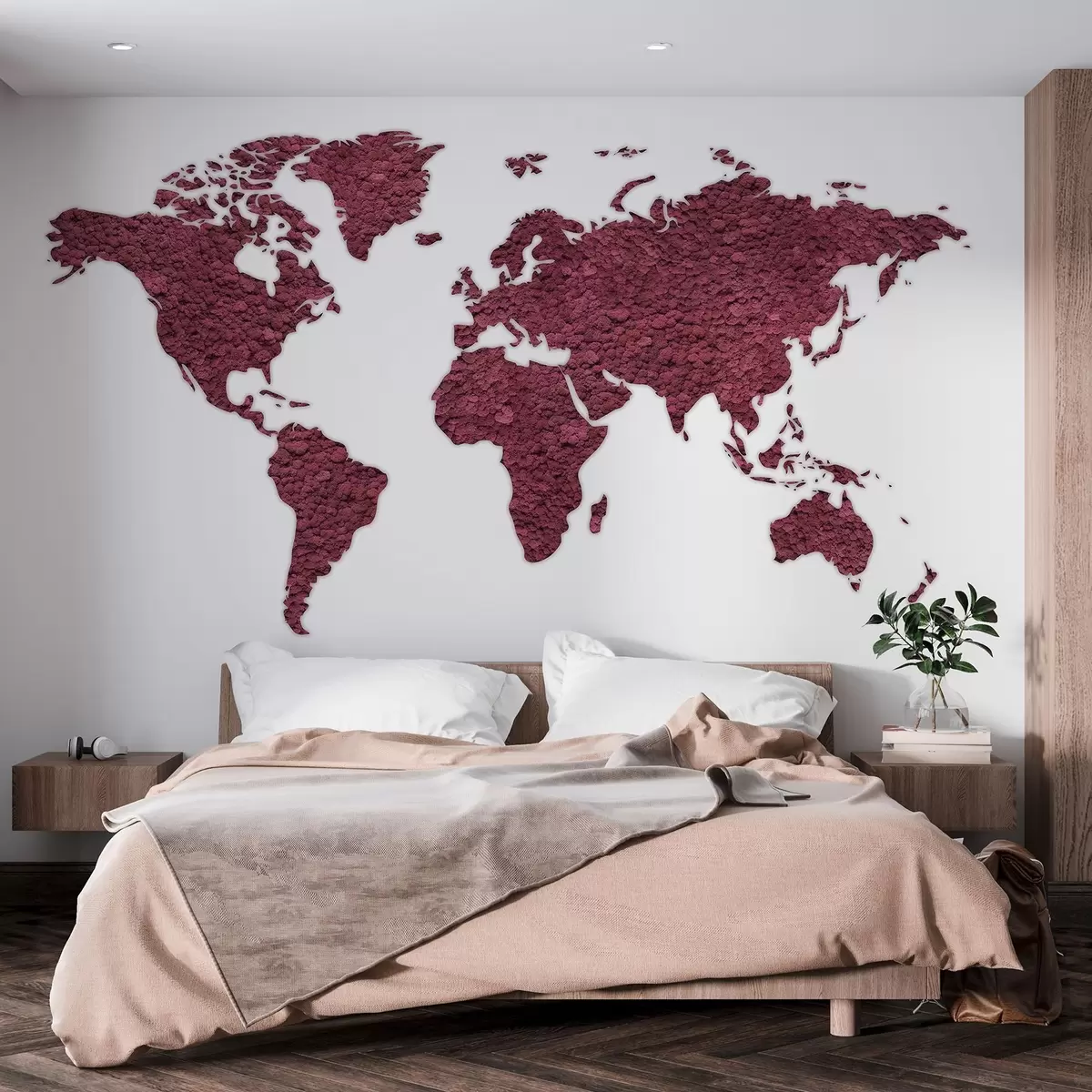 fototapet Harta lumii cu mușchi, natură, paleta de culori burgundy  w02657v5