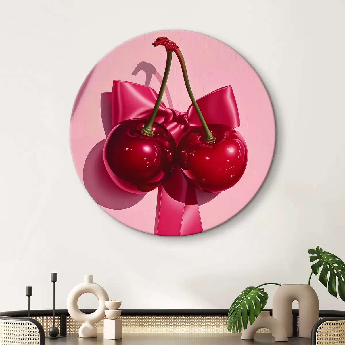 Picturi rotunde O pereche de cireșe legate într-un nod r38417