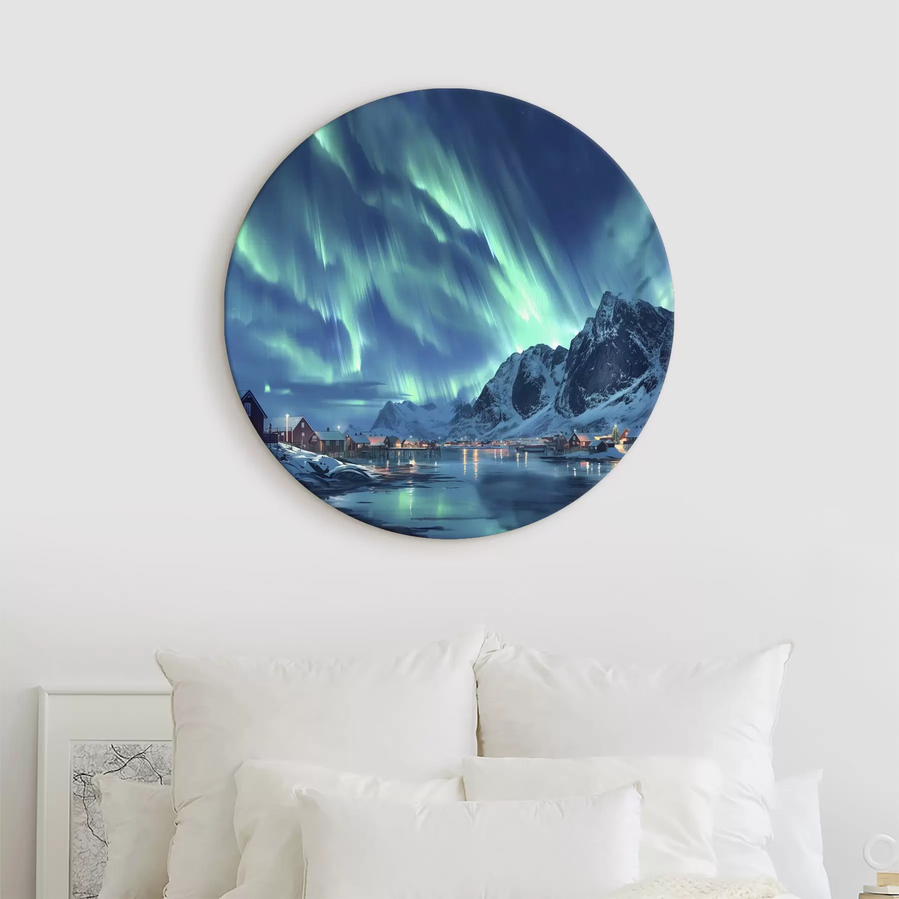 Tablouri Norvegia sat de iarnă, lumini nordice, cerul de noapte r40300