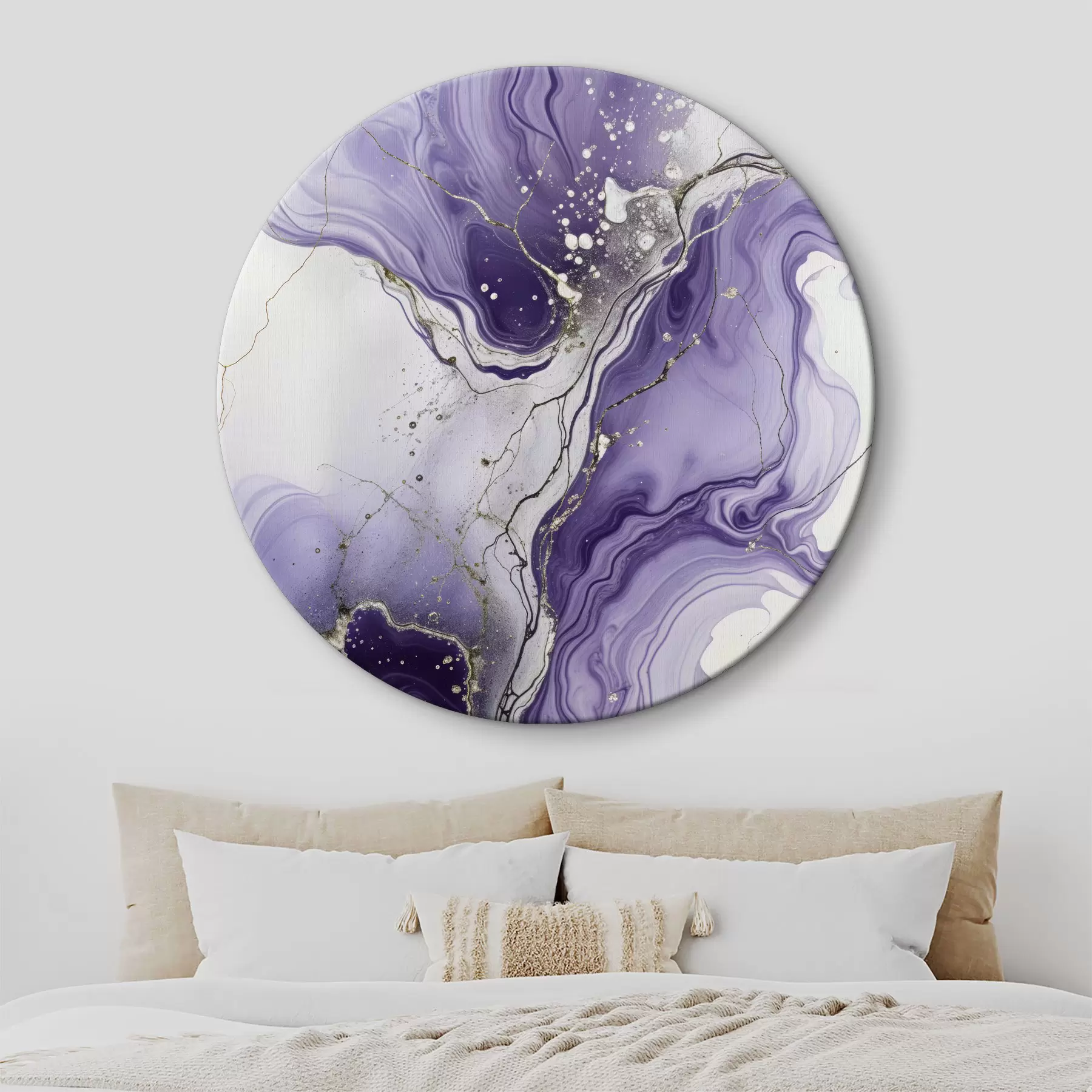 fototapet Compoziție artistică abstractă fluidă imprimată cu cerneluri purpurii, albe și gri r40566