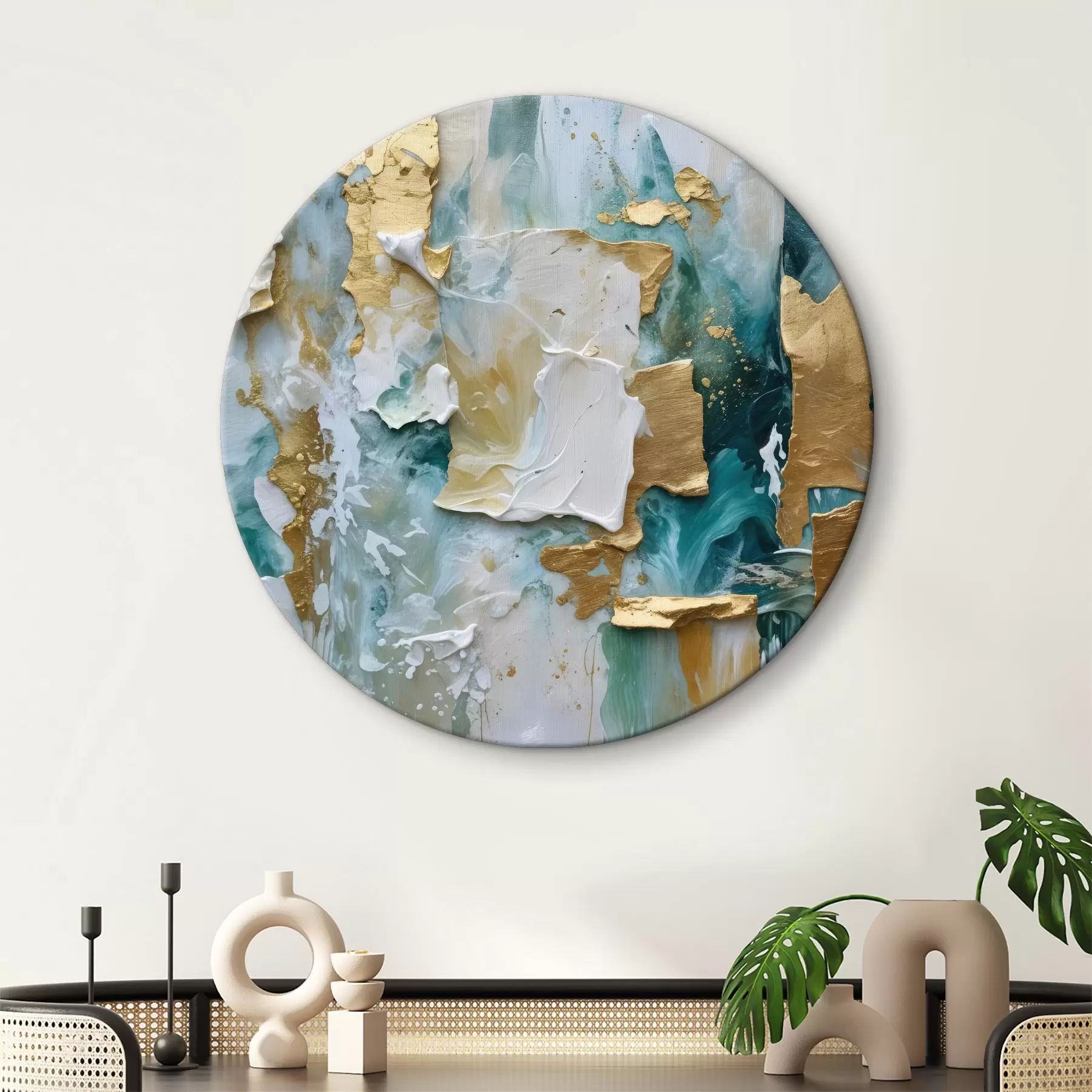 Tablouri Vopseaua decojită cu straturi de alb, albastru și galben creează o imprimare abstractă, texturată r40577