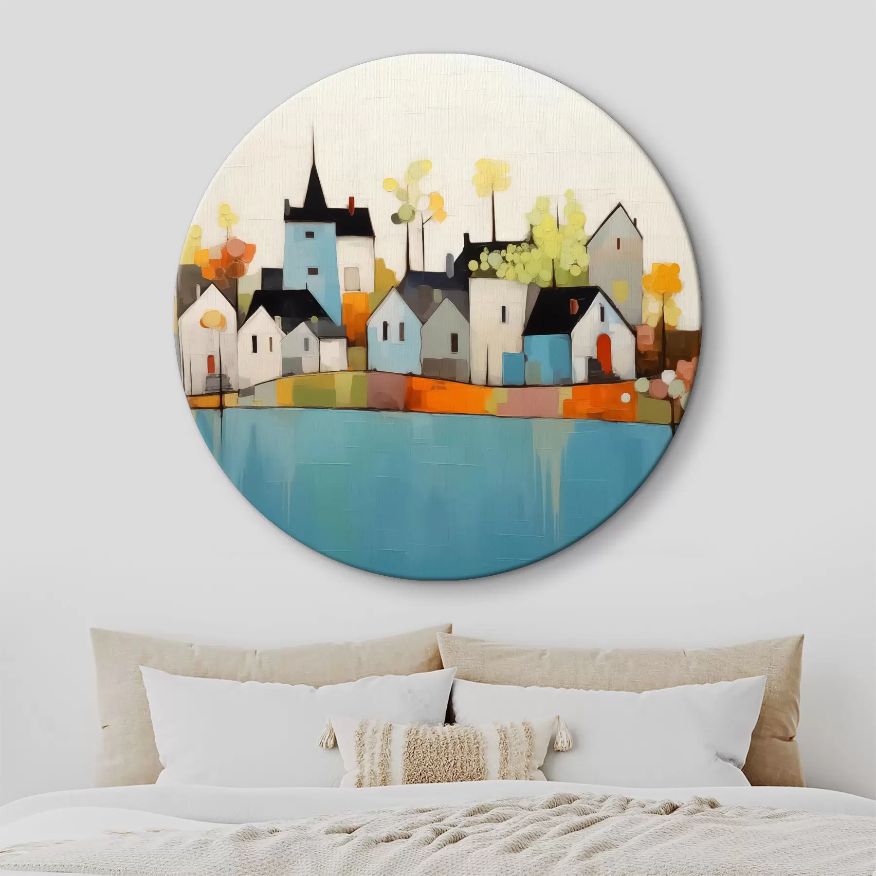 Tablouri Abstract oraș și case, albastru, galben, roșu culori r40751