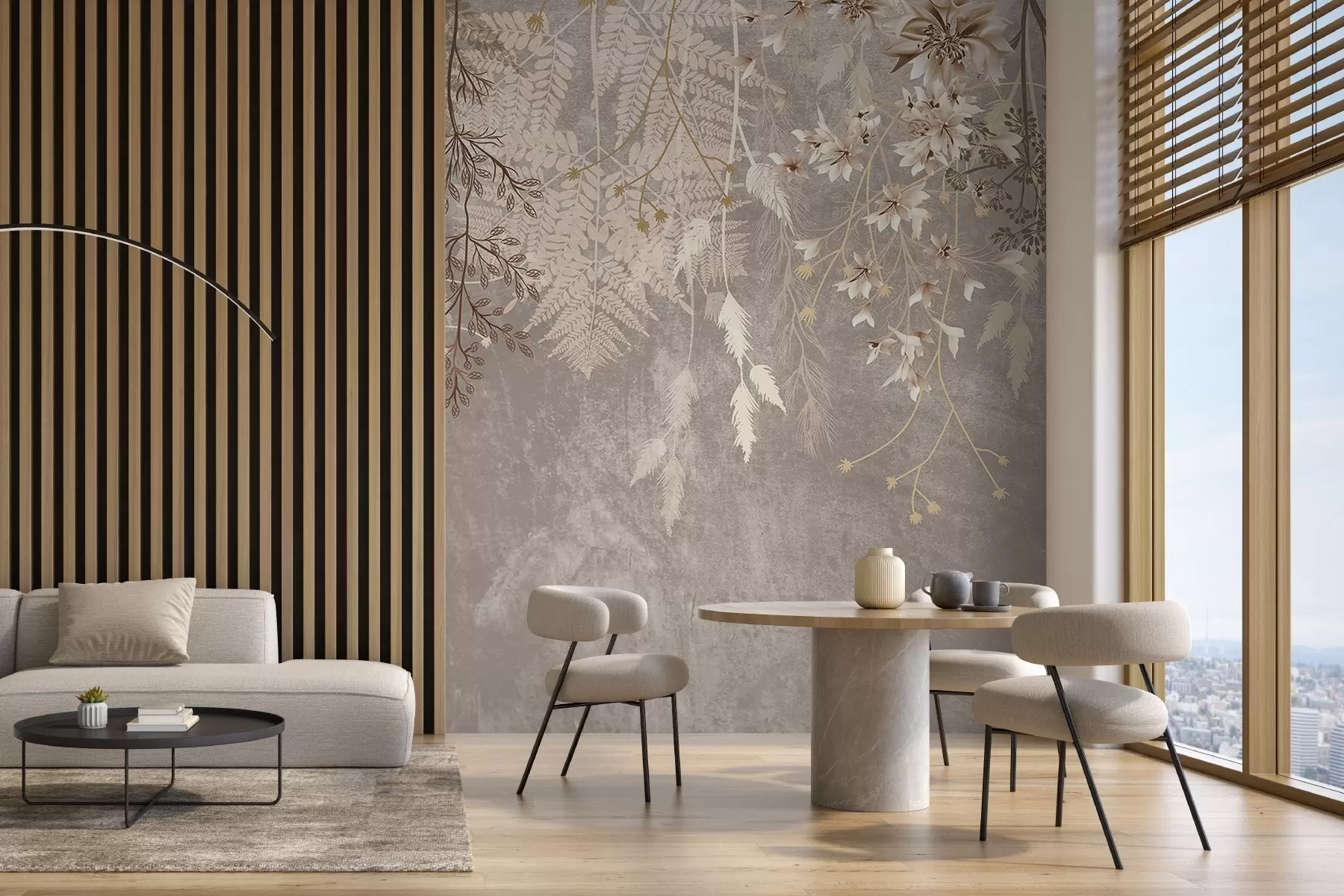 fototapet Un vis, delicat, wispy plante, spikelets și flori în culori pastelate maro pe un fundal cețos, texturat w08606v1