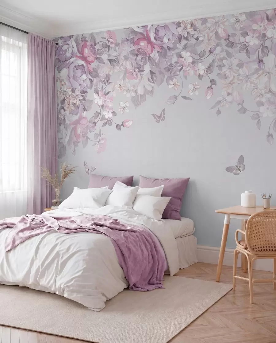 fototapet Flori delicate și fluturi zburători u94295v2