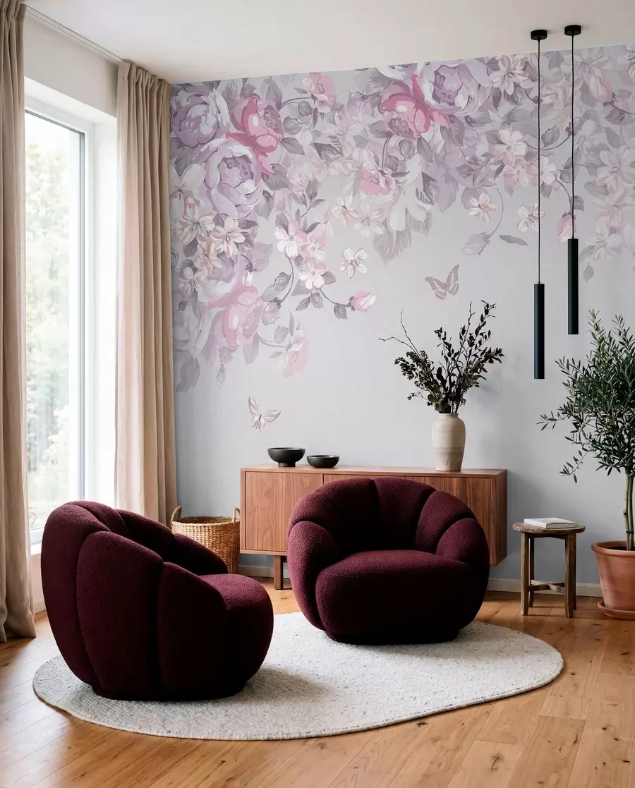 fototapet Flori delicate și fluturi zburători u94295v2