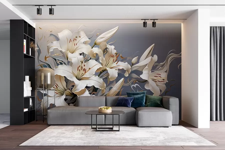 fototapet Crini albi sofisticați pe un fundal gri-albastru w08633