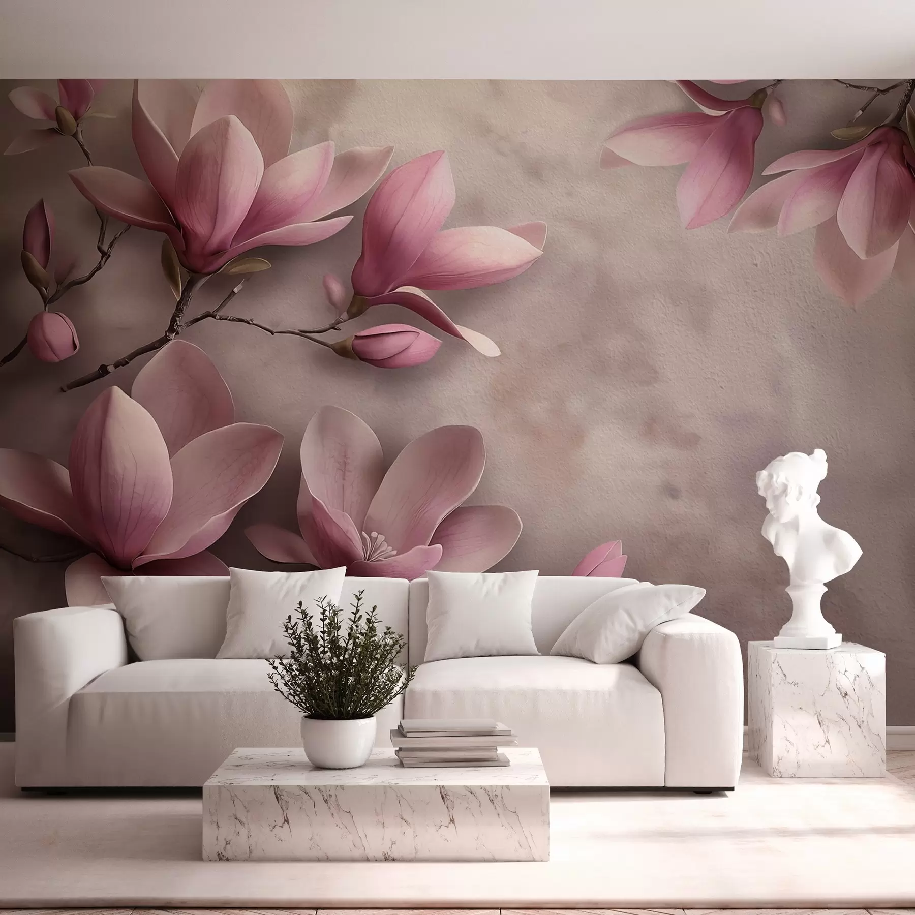 fototapet Delicate magnolii roz pe un perete de beton w08636