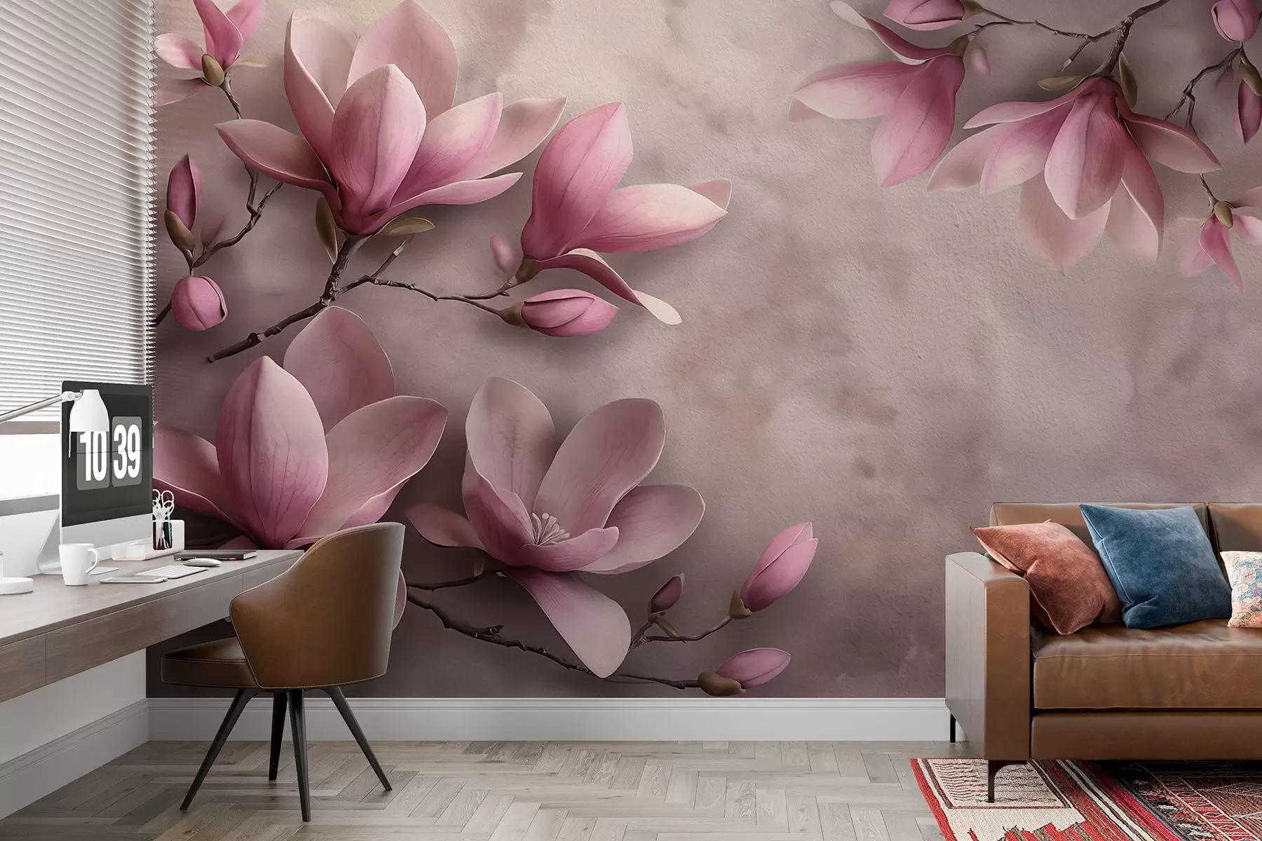 fototapet Delicate magnolii roz pe un perete de beton w08636