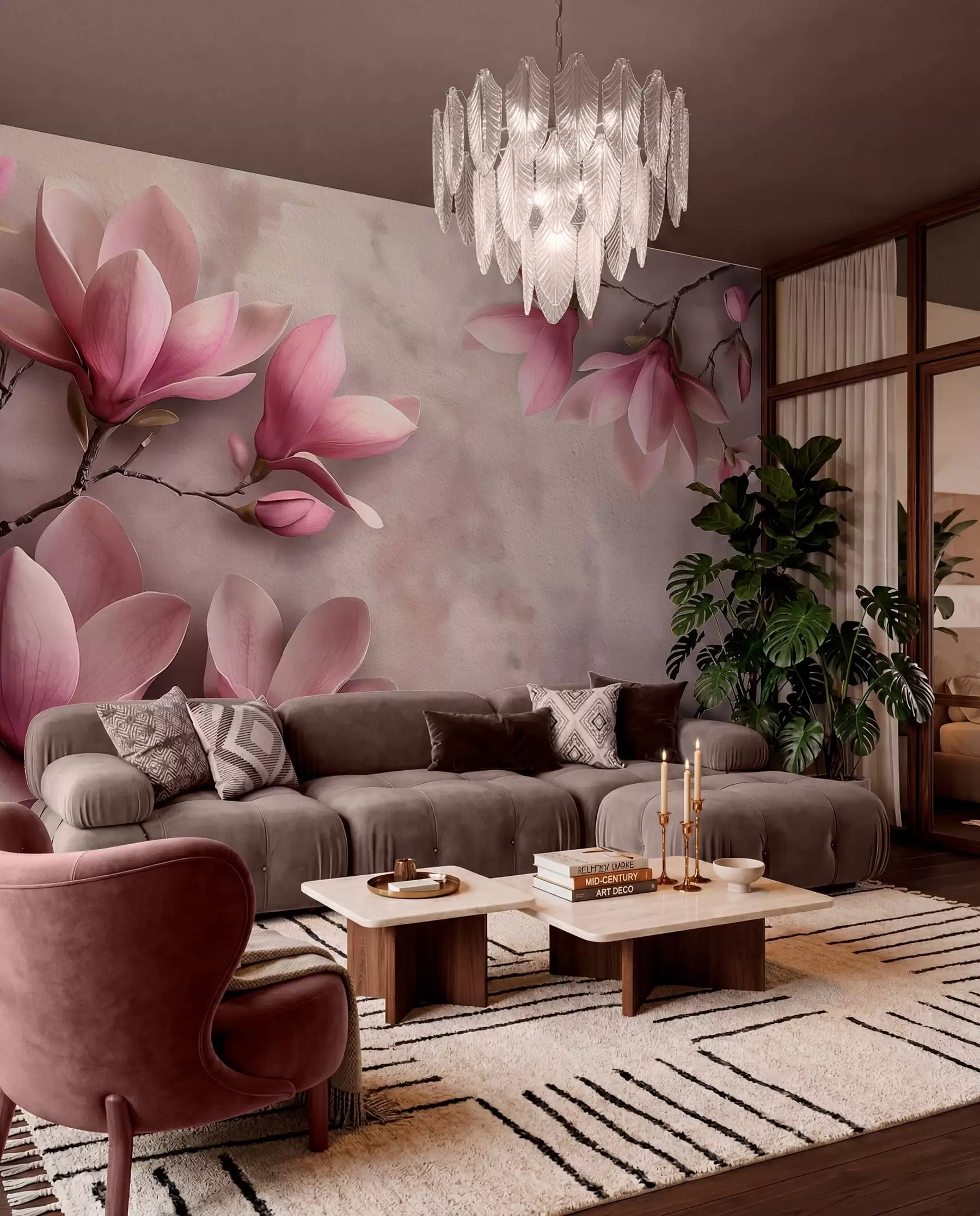 fototapet Magnolie pe fond mov w08636