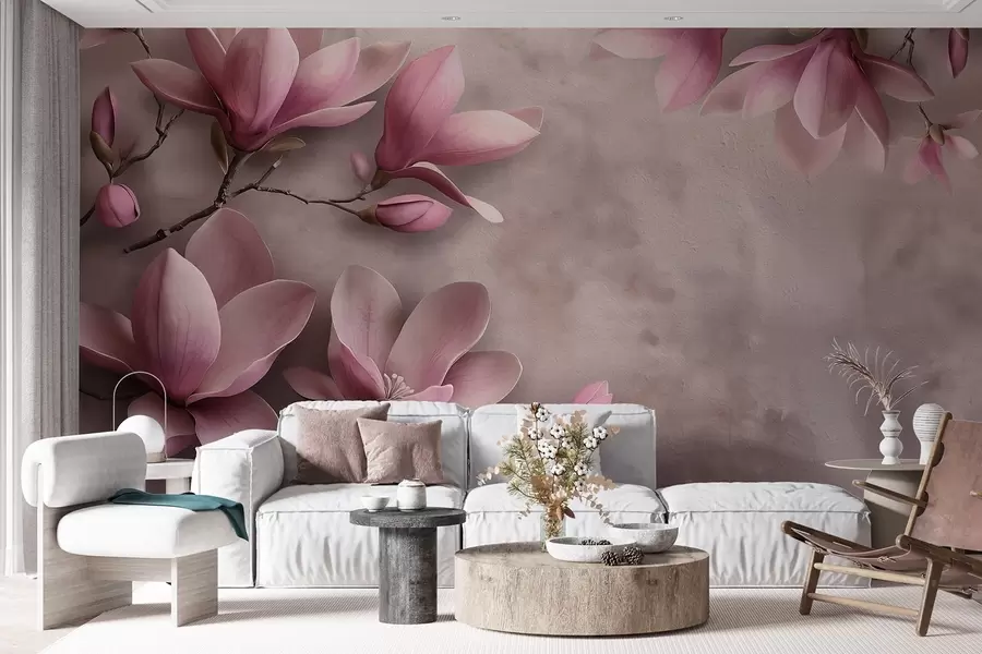 fototapet Delicate magnolii roz pe un perete de beton w08636