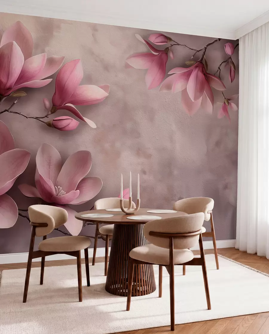 fototapet Delicate magnolii roz pe un perete de beton w08636