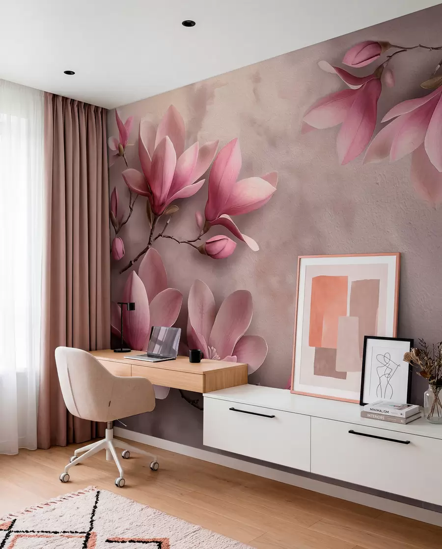 fototapet Delicate magnolii roz pe un perete de beton w08636