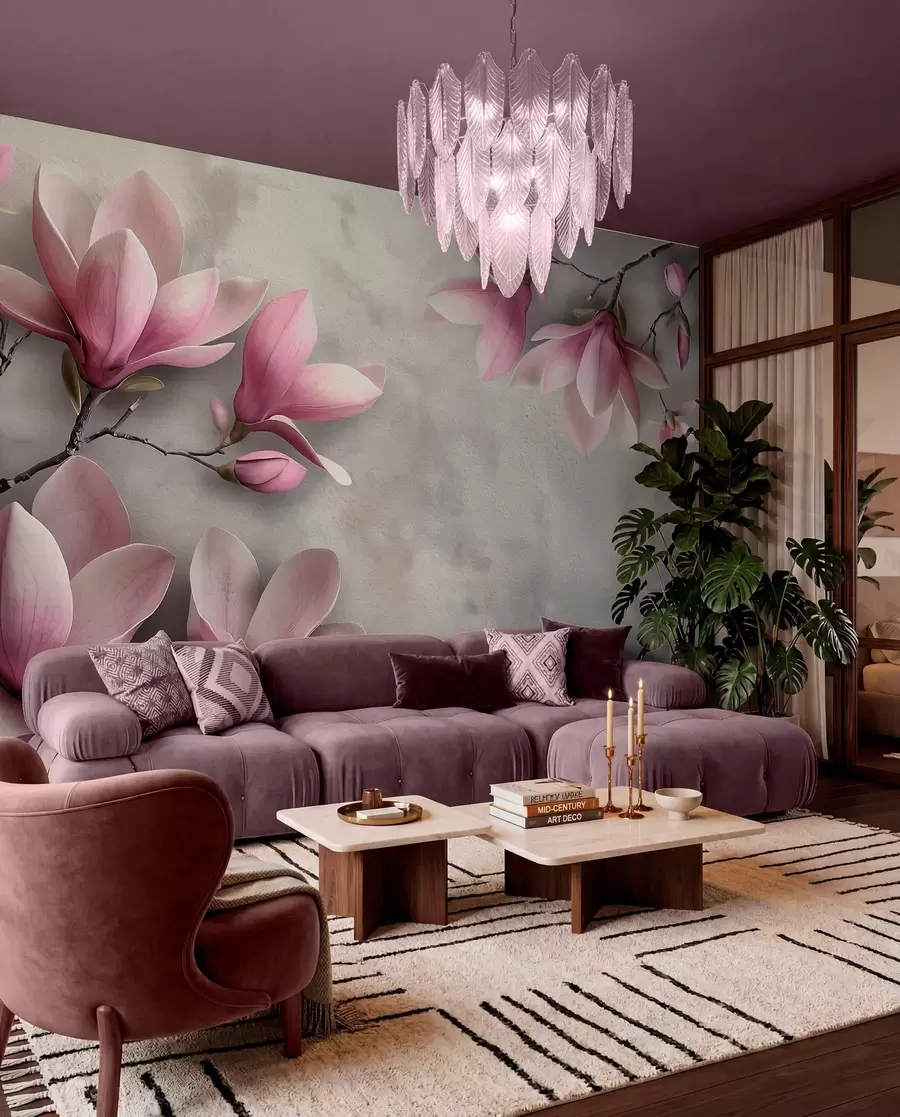 fototapet Magnolie pe gri w08636v1