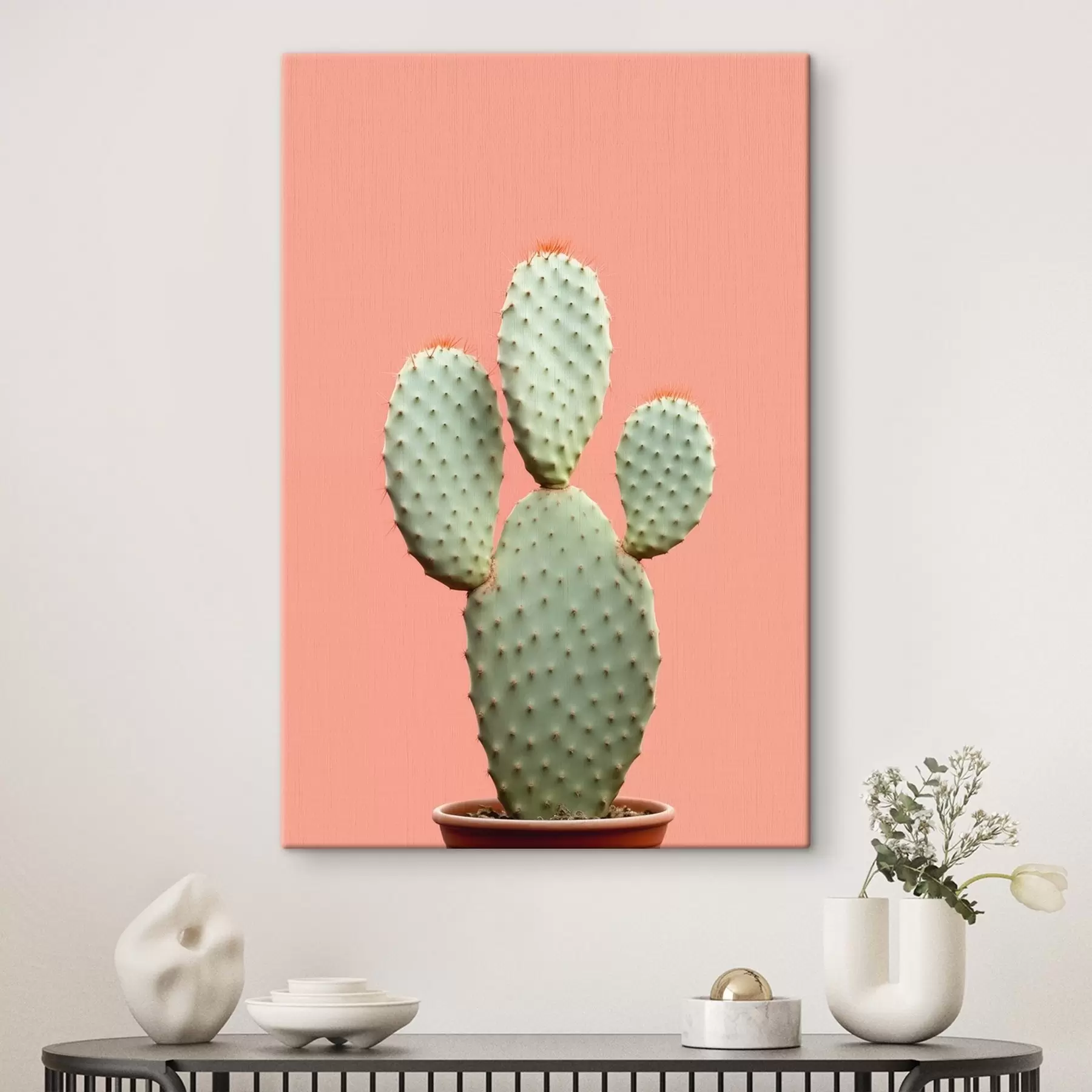fototapet Cactus minimalism pe fundal roz s42412