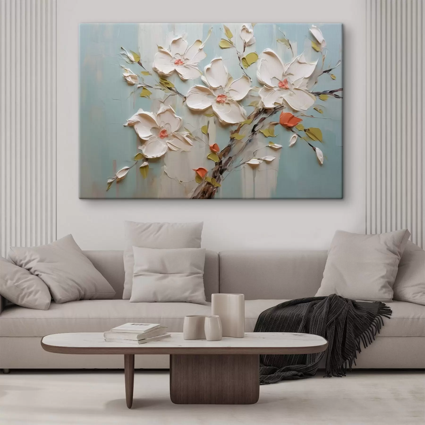 Tablouri Flori albe imitație lovituri de vopsea s42417