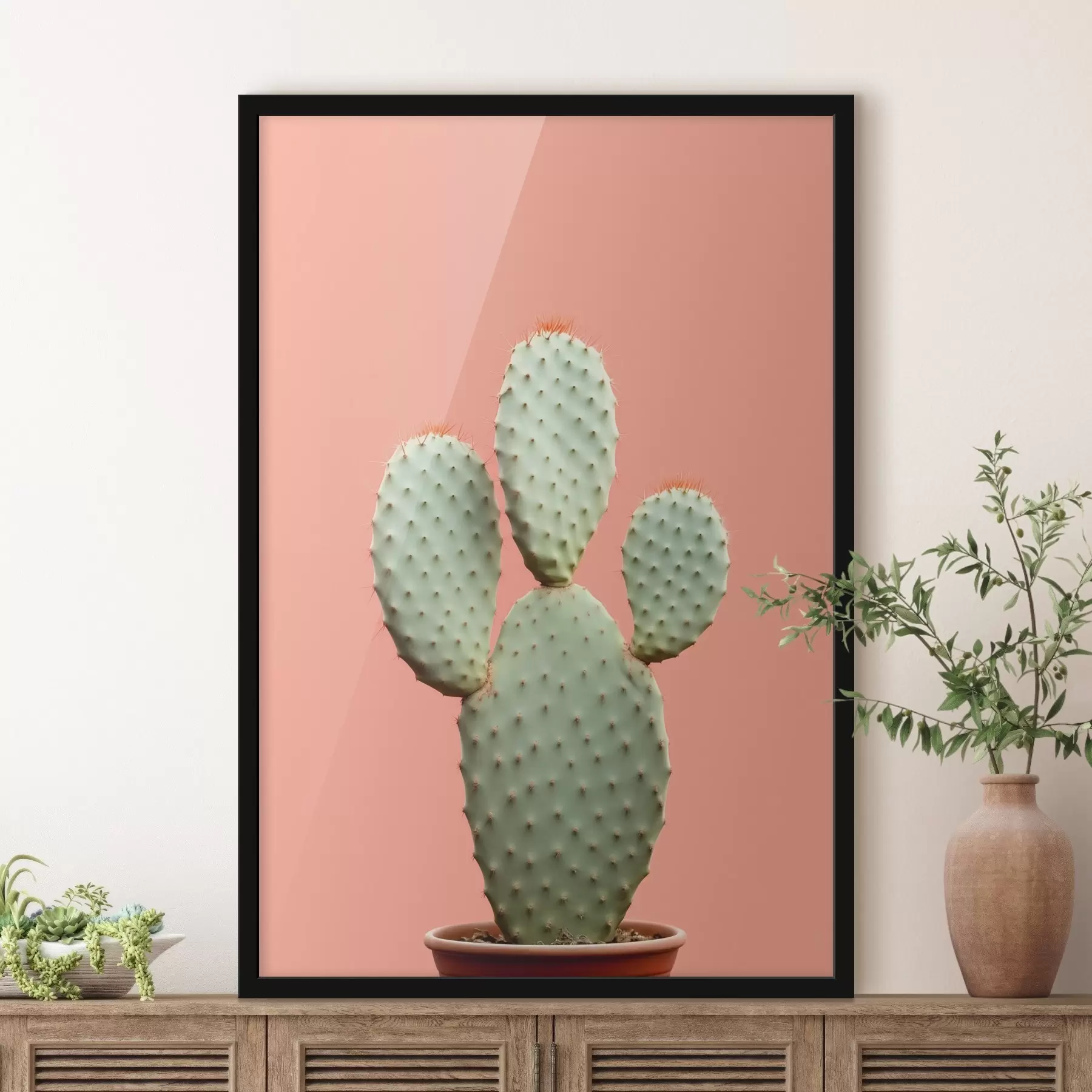 Tablouri Cactus minimalism pe fundal roz f42412