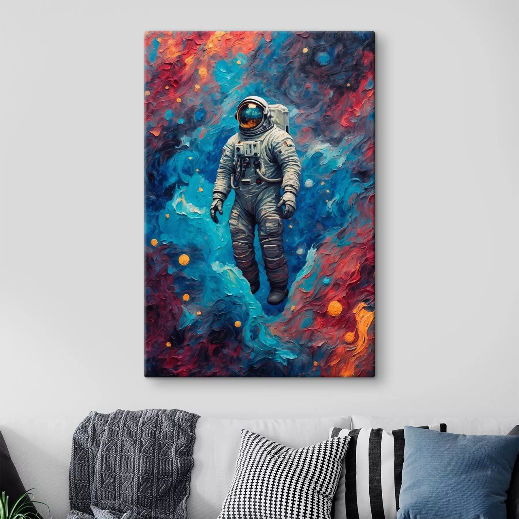 fototapet Astronaut pe fundal abstract spațiu în stil pictură în ulei s42265