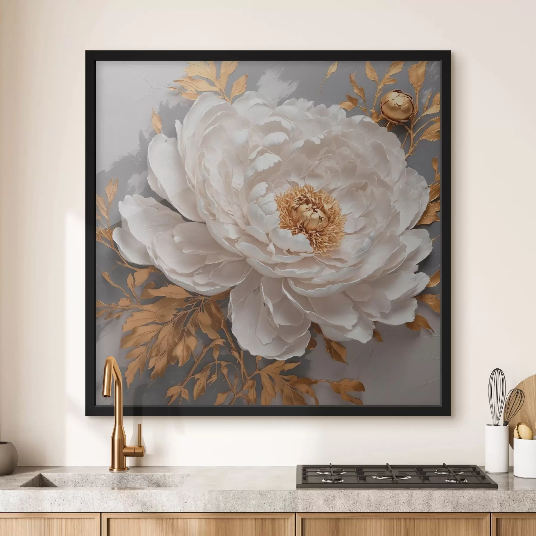 fototapet Bujor alb pe fundal gri f42260