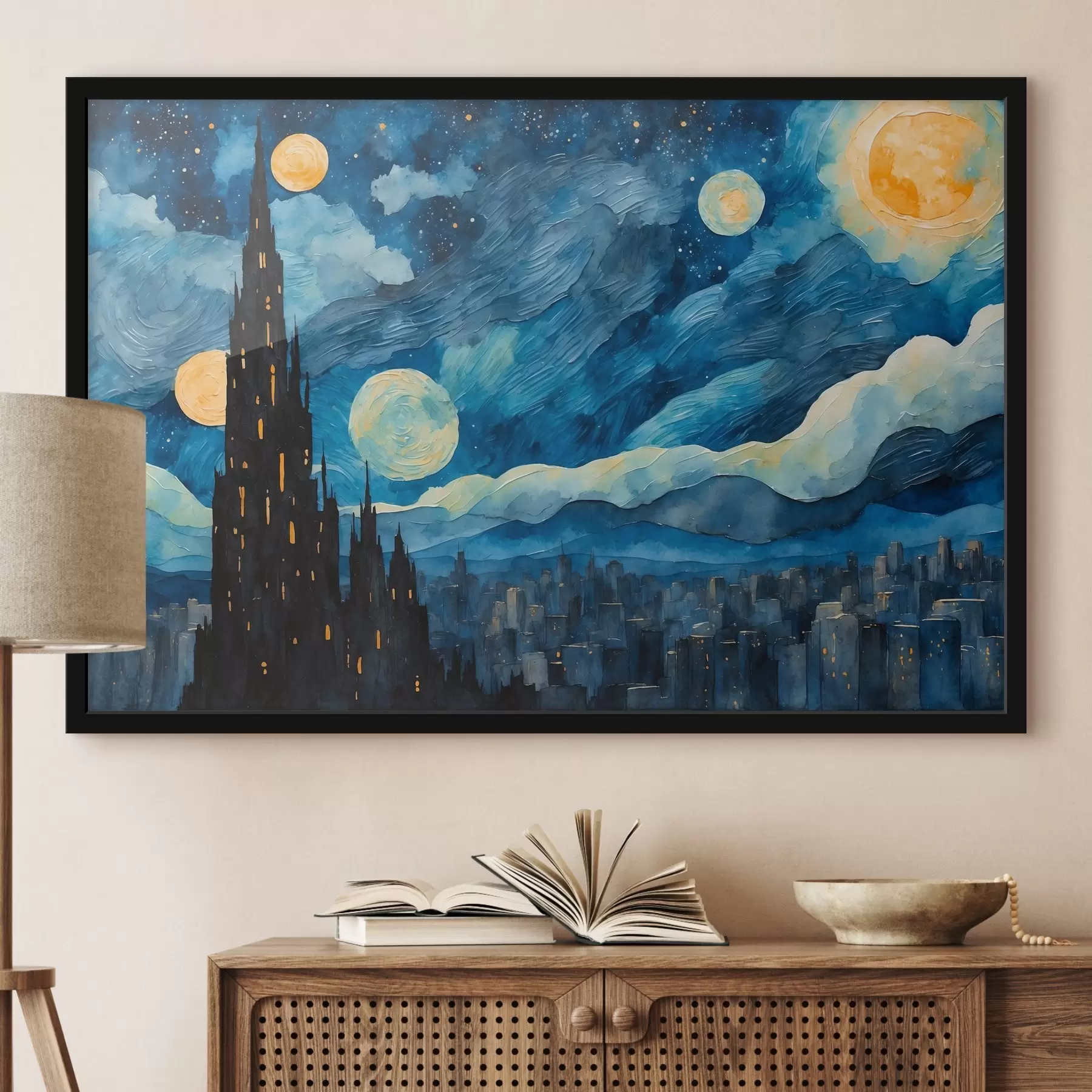 fototapet Oraș de noapte în stil pictură în ulei f42268