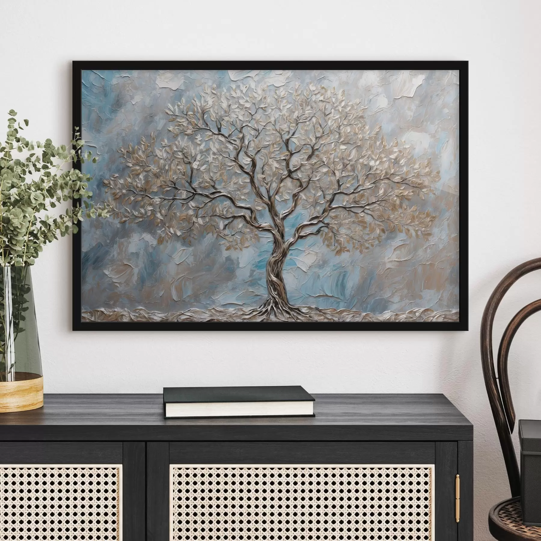 fototapet Copac argintiu pe fundal albastru-cenușiu f42273