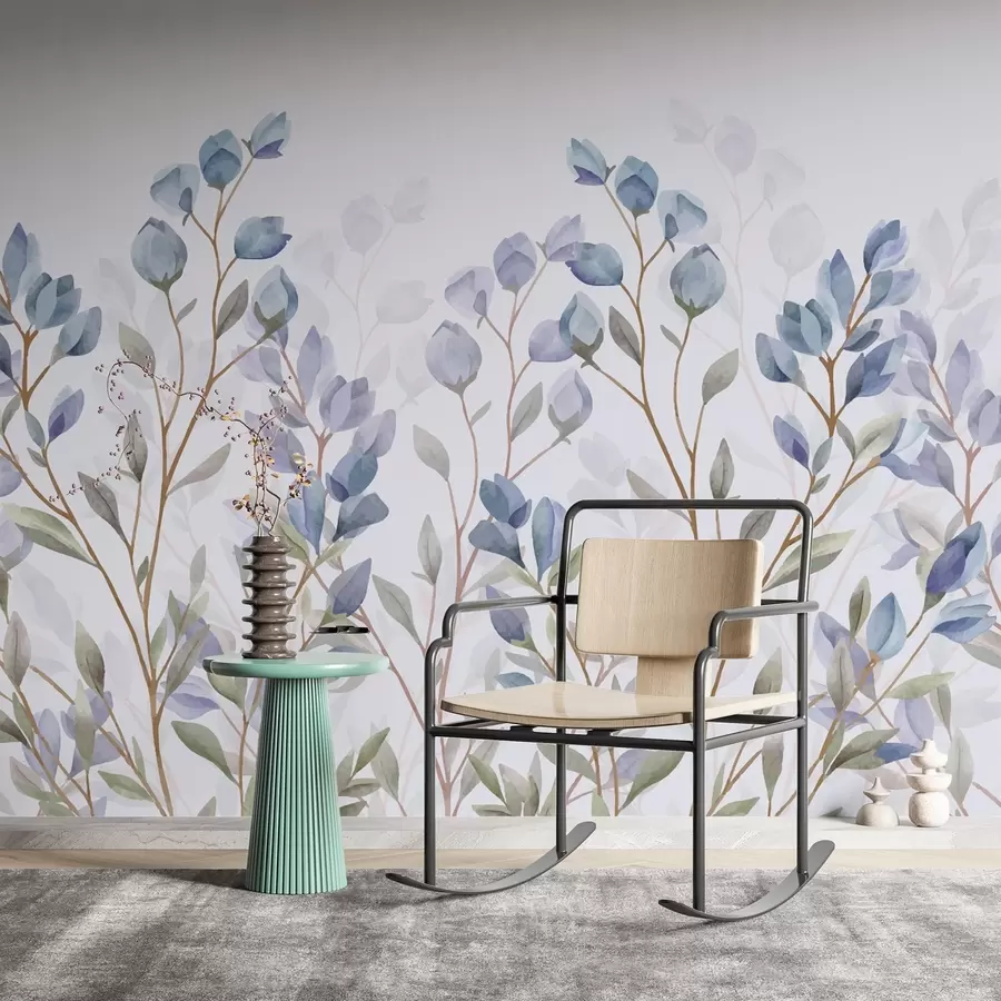 fototapet ramuri cu frunze albastre w02811