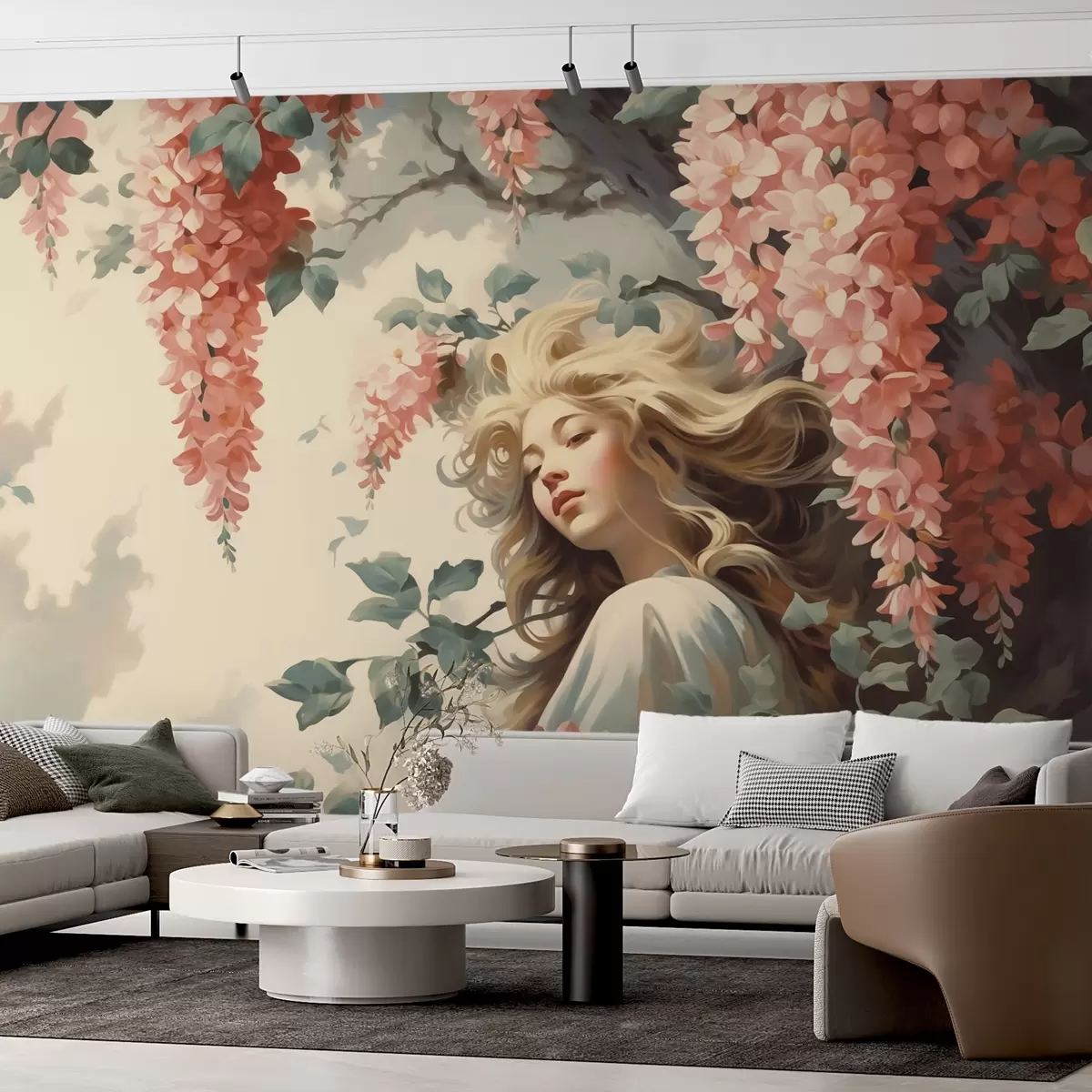 fototapet Portret abstract al unei fete sub un copac cu flori w02795