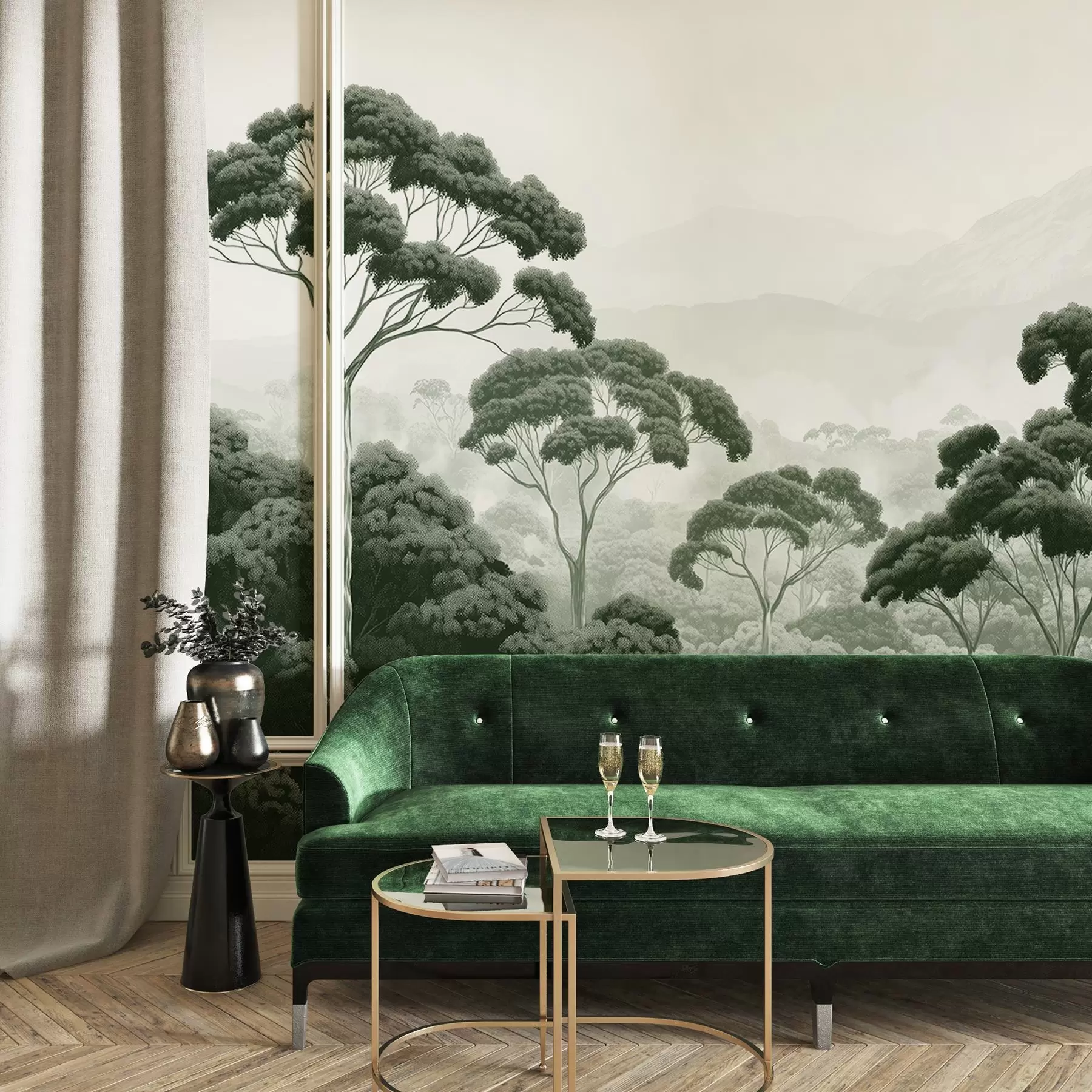 fototapet Jungla pădure, munți, tropical, natură, copaci mari, culori verde închis w02739v1