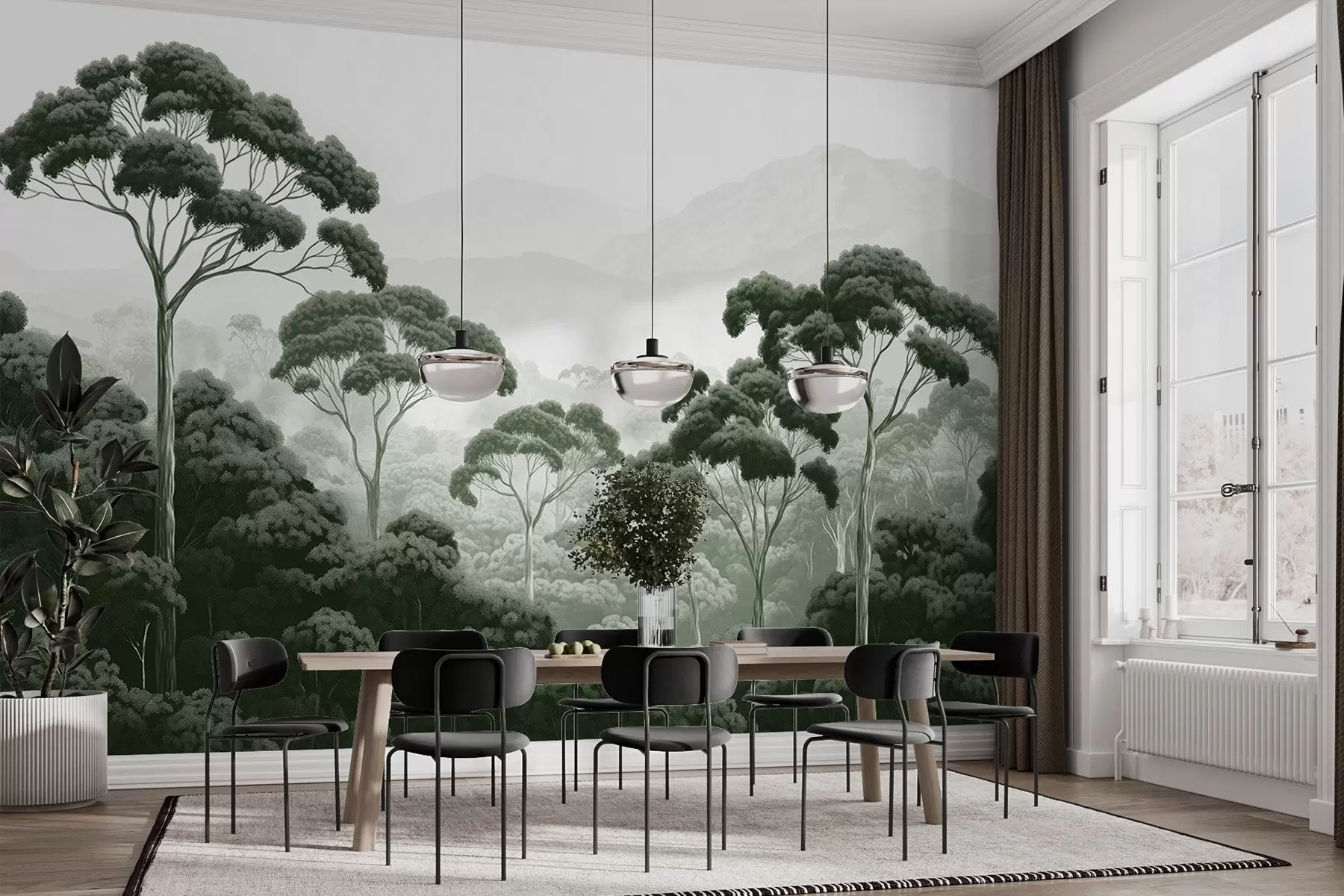 fototapet Jungla pădure, munți, tropical, natură, copaci mari, culori verde închis w02739v1