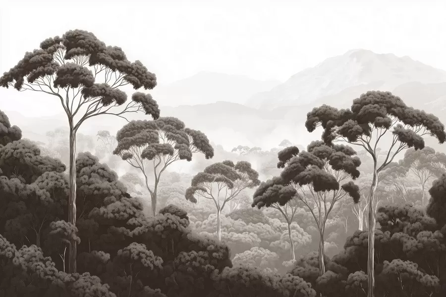 fototapet Jungla pădure, munți, tropical, natură, copaci mari, culori maro w02739v2