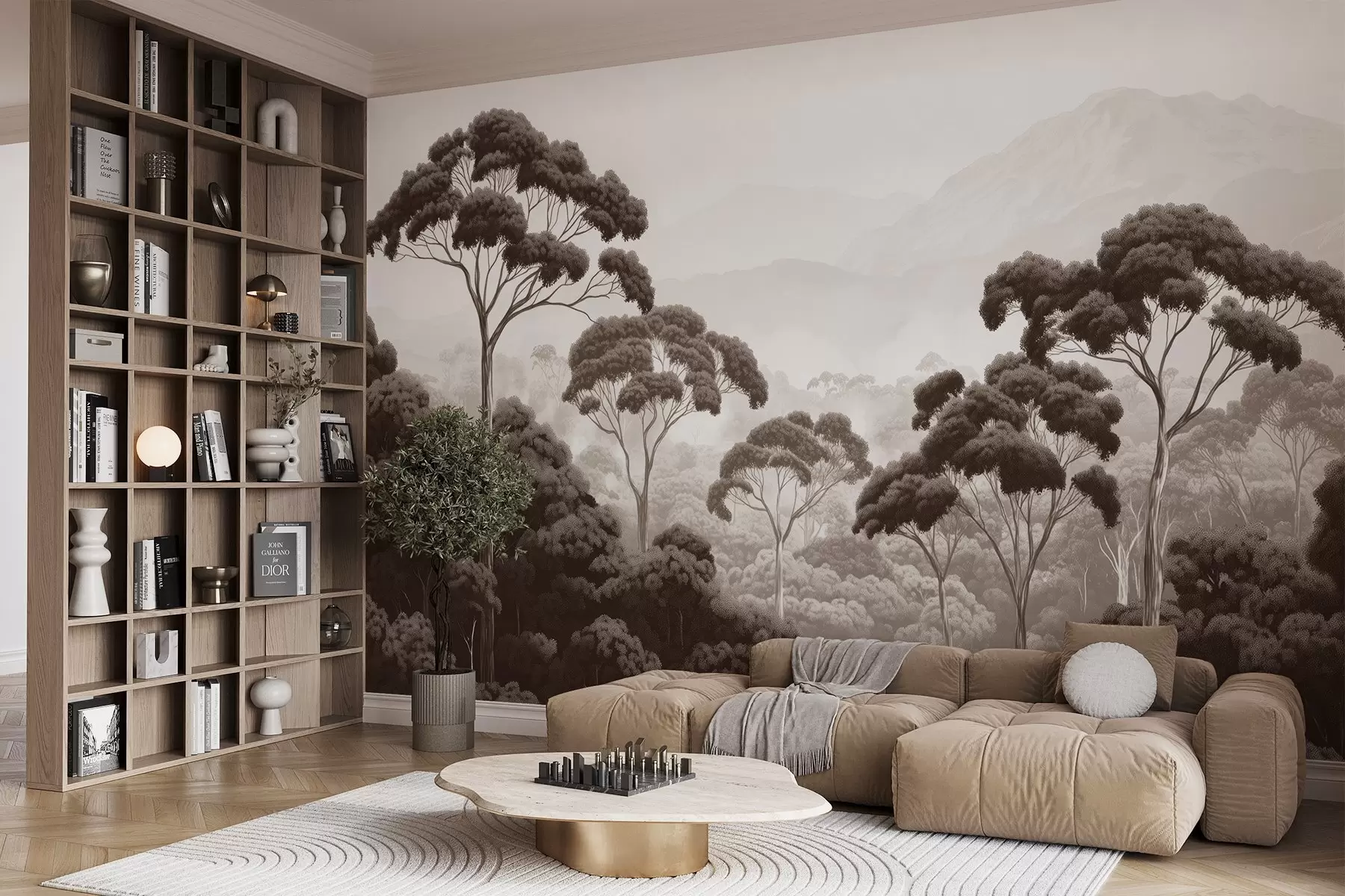 fototapet Jungla pădure, munți, tropical, natură, copaci mari, culori maro w02739v2