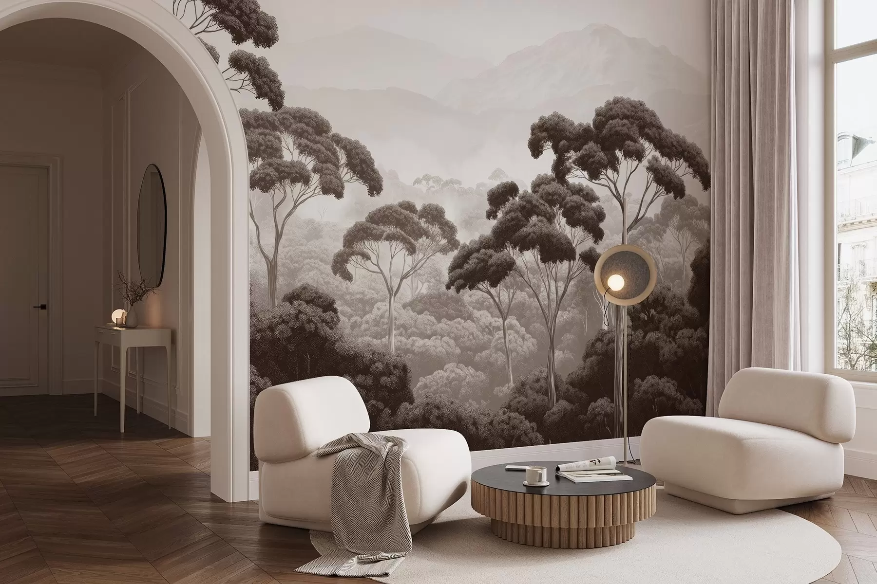 fototapet Jungla pădure, munți, tropical, natură, copaci mari, culori maro w02739v2