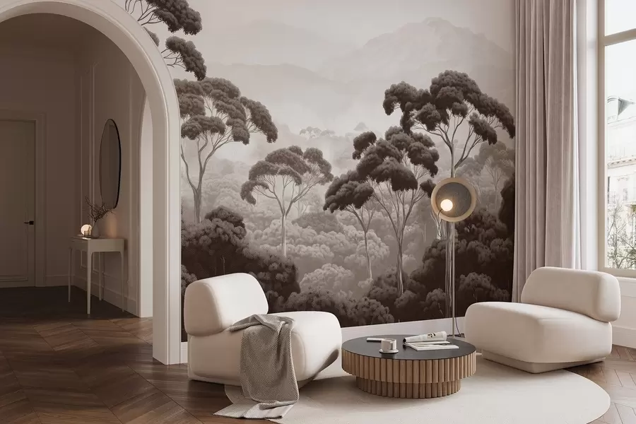 fototapet Jungla pădure, munți, tropical, natură, copaci mari, culori maro w02739v2