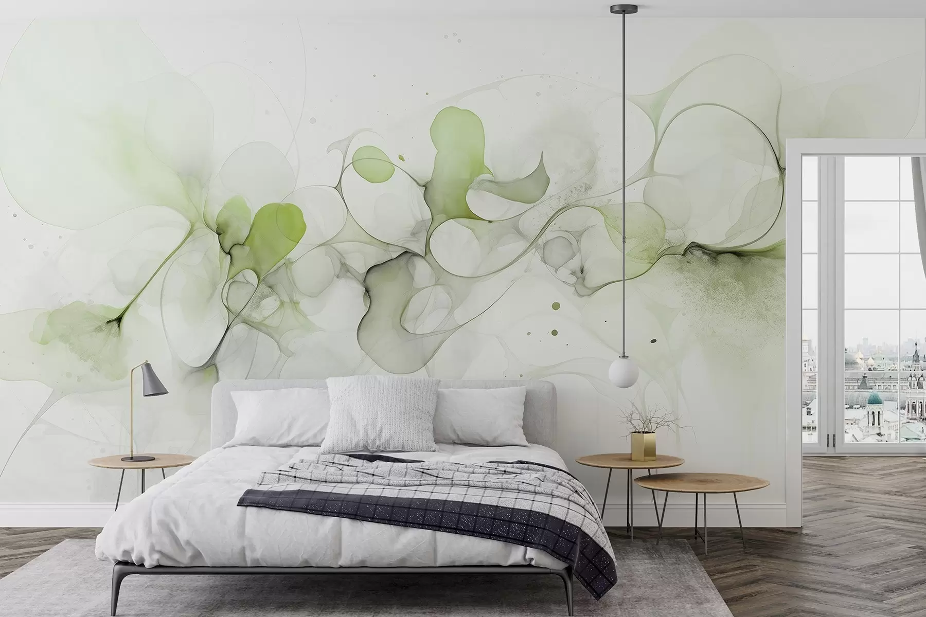 fototapet Stil de artă fluidă, abstracție, culori verzi moi w02745v1
