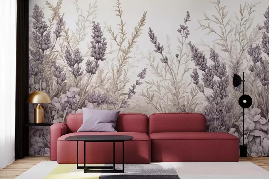 fototapet Acuarelă câmp înflorit în culori pastelate w02847