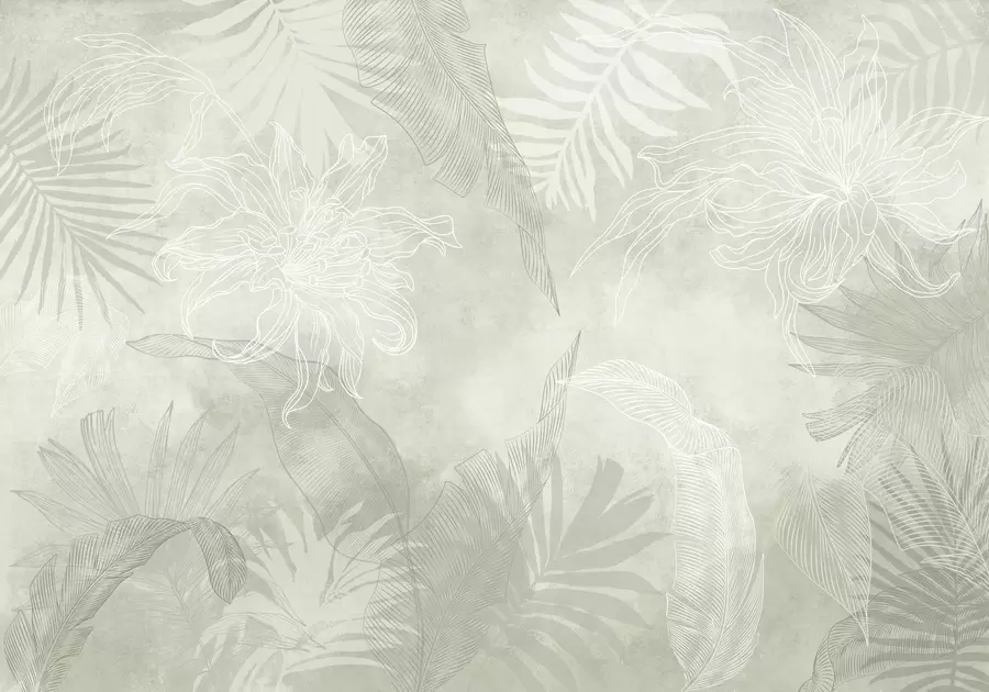 fototapet Frunze tropicale cu efect grunge, cu o nuanță de verde w02737v2